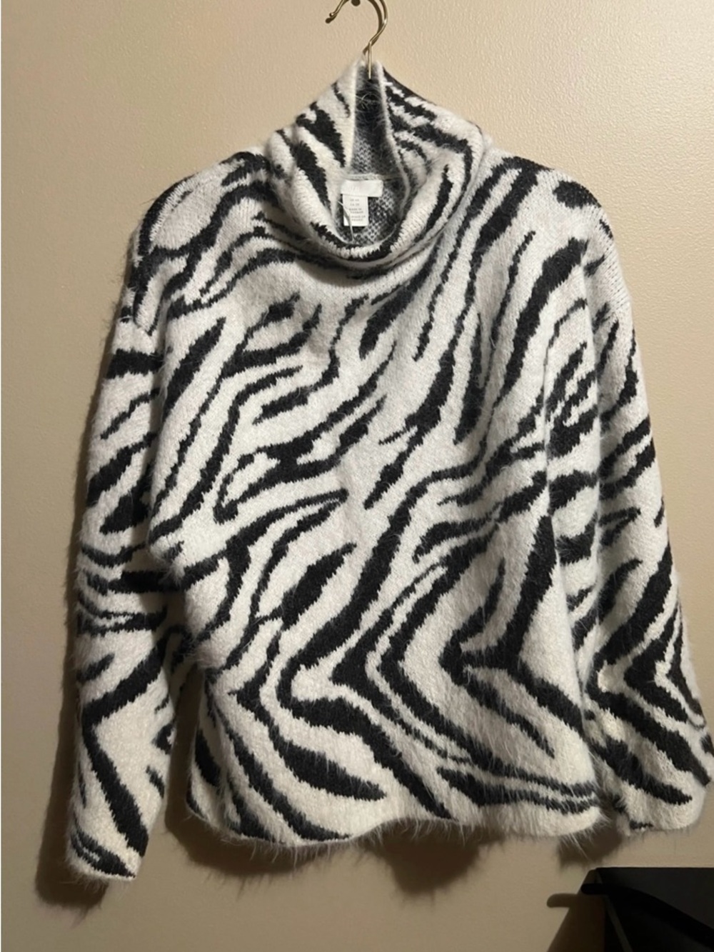 H&M Black and White Zebra Cowl Neck Sweater